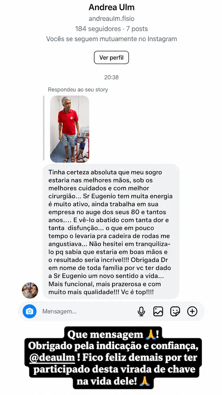 Print de depoimento de familiar de paciente operado